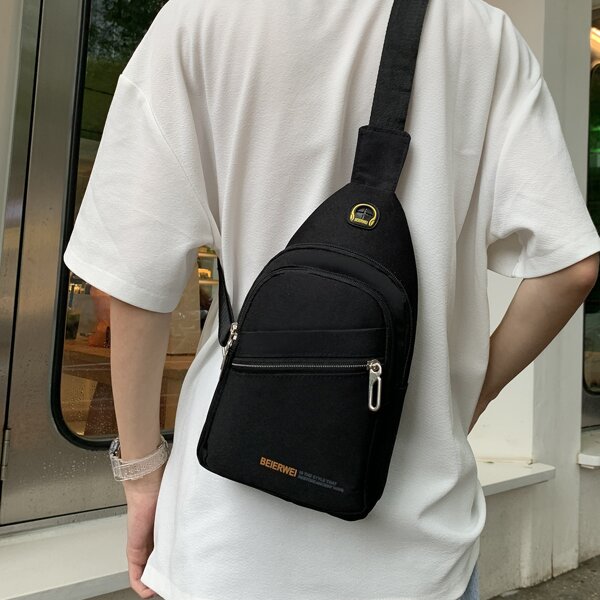 

Men Letter Graphic Sling Bag, Black