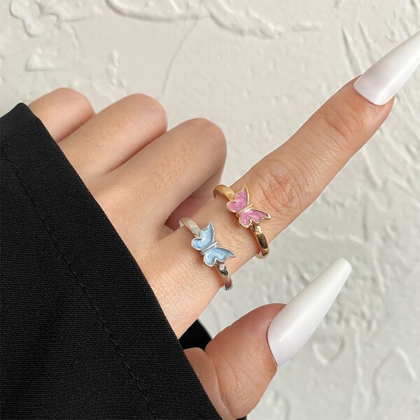 

2pcs Butterfly Decor Cuff Ring, Multicolor