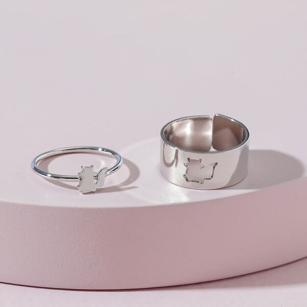 

2pcs Hollow Out Ring, Silver