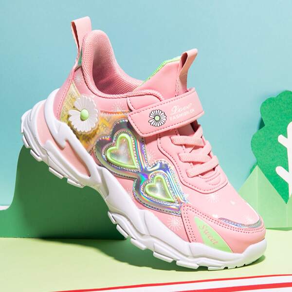 

Girls Heart Pattern Velcro Strap Sneakers, Multicolor