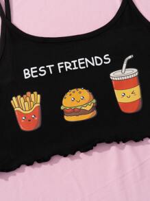 Letter & Cartoon Graphic PJ Set / Pajama Set - Black - View 4