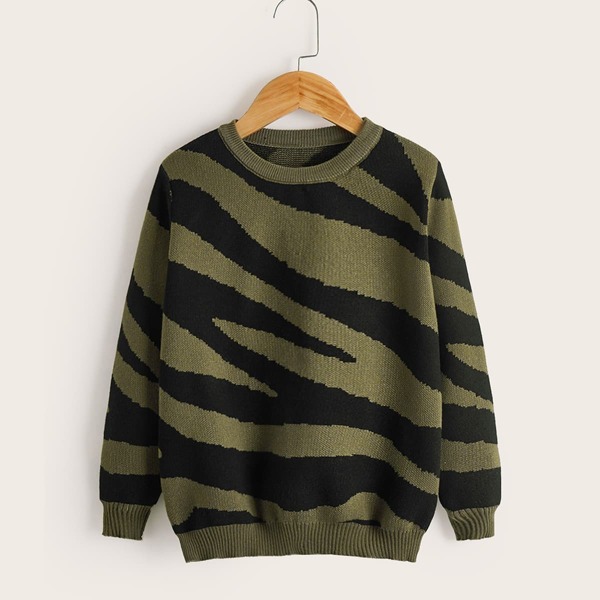 

Boys Graphic Pattern Sweater, Army green