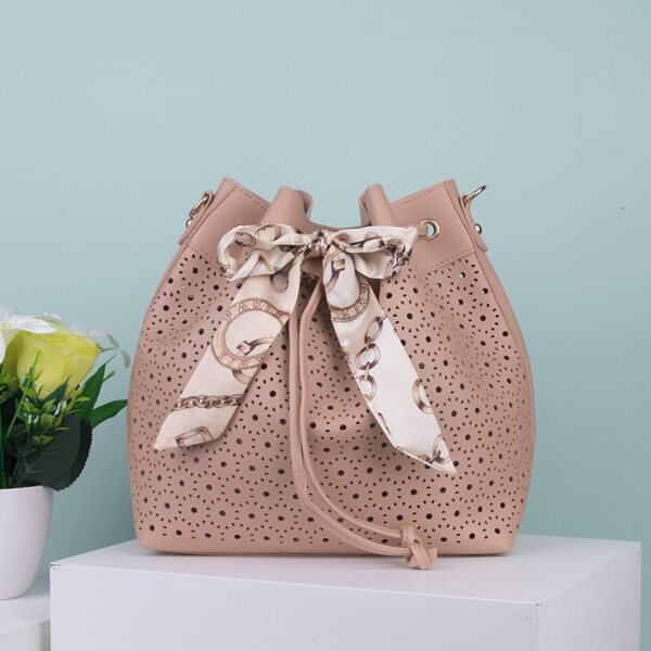 

Hollow Out Drawstring Bucket Bag, Apricot