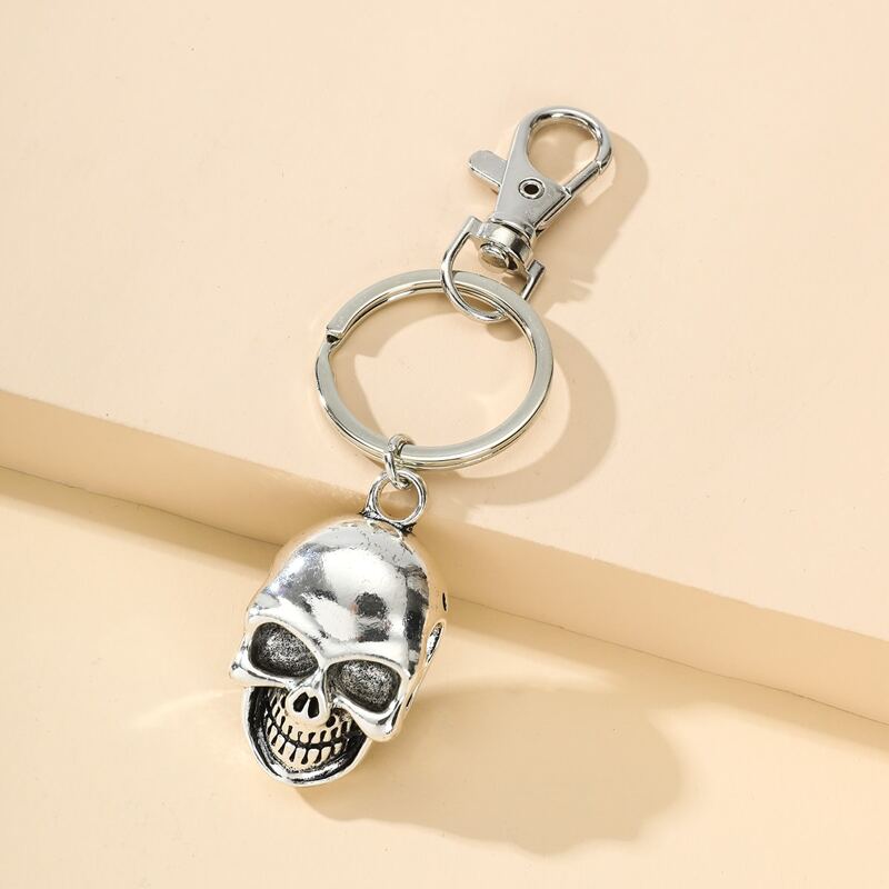 

Skull Charm Keychain, Antique silver