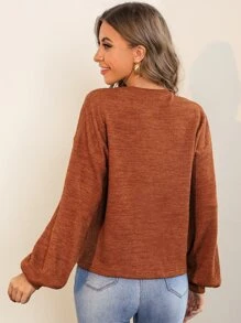 SHEIN Essnce Solid Drop Shoulder Pullover,Long Sleeve Tops - Rust Brown - View 2