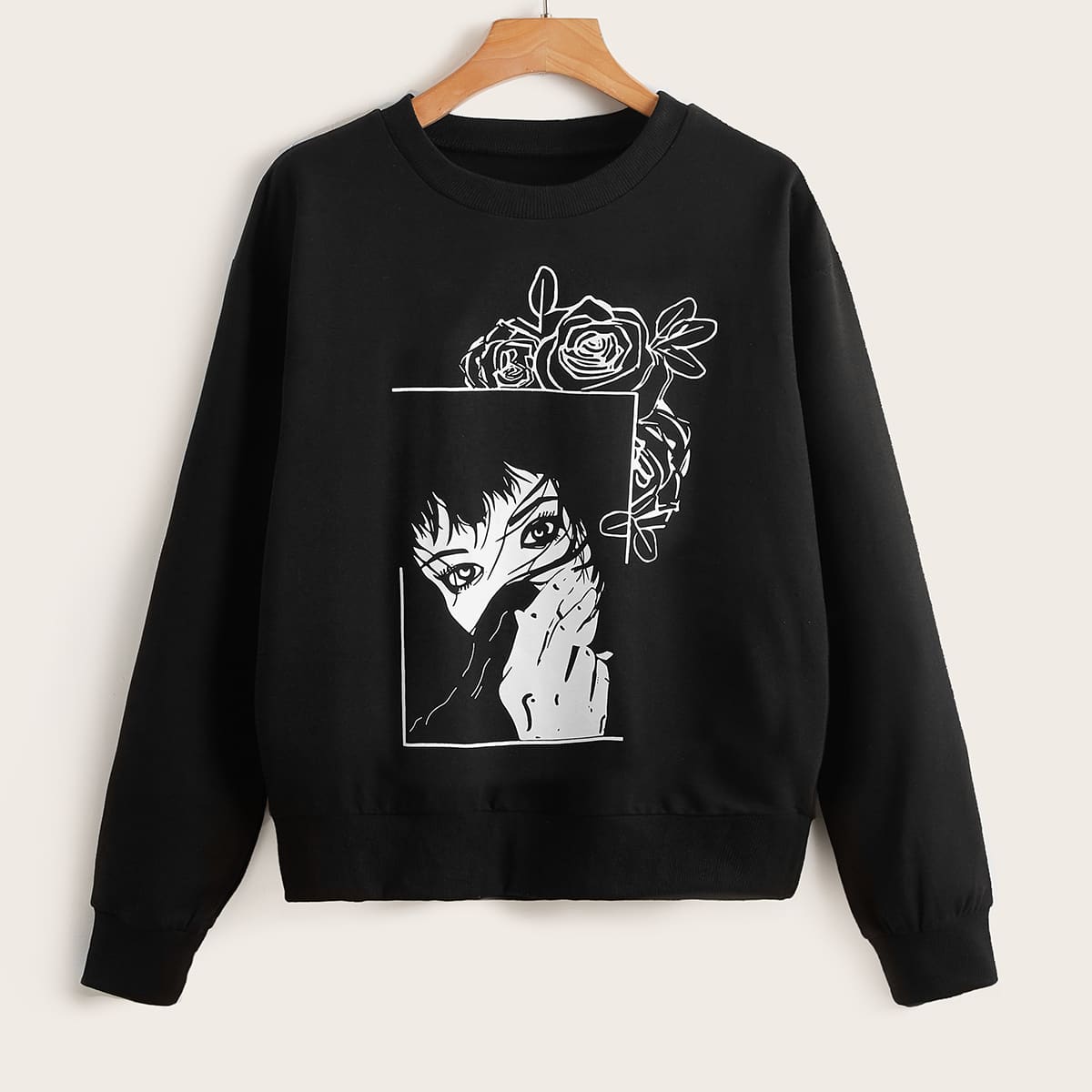

Floral & Figure Graphic Sweatshirt, Black