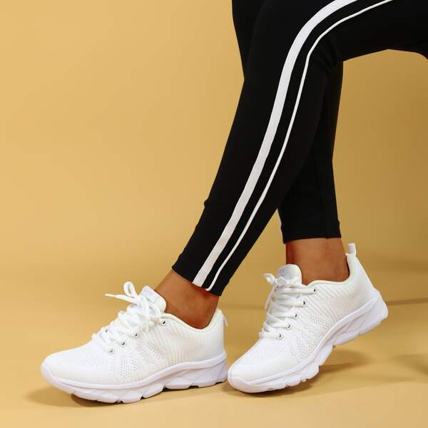 

Knit Detail Lace-up Front Running Shoes, White