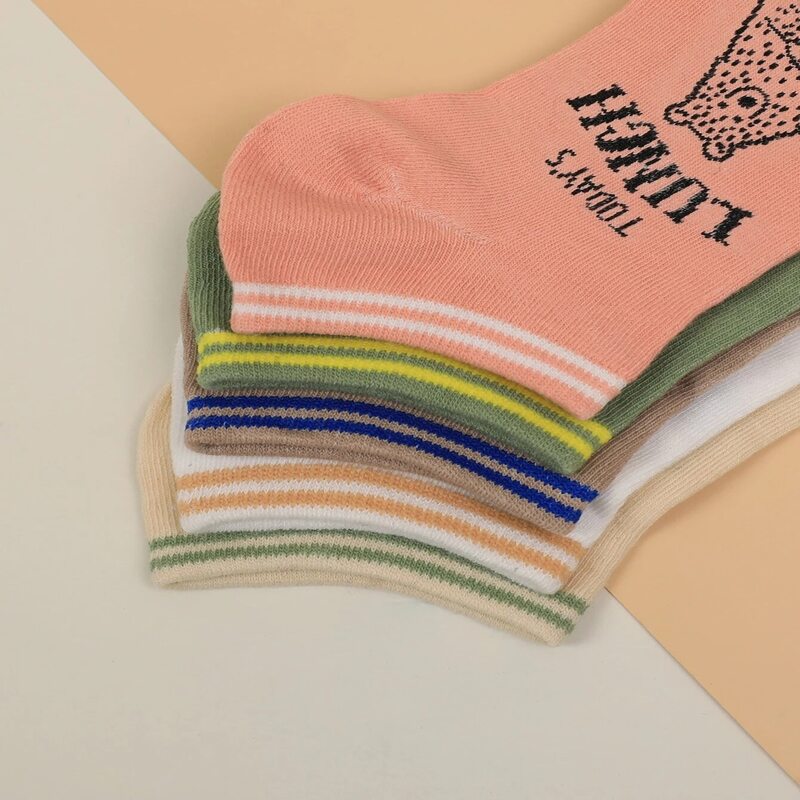 

5pairs Cartoon Bear Ankle Socks, Multicolor
