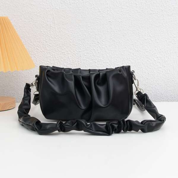 

Ruched Design Shoulder Bag, Black