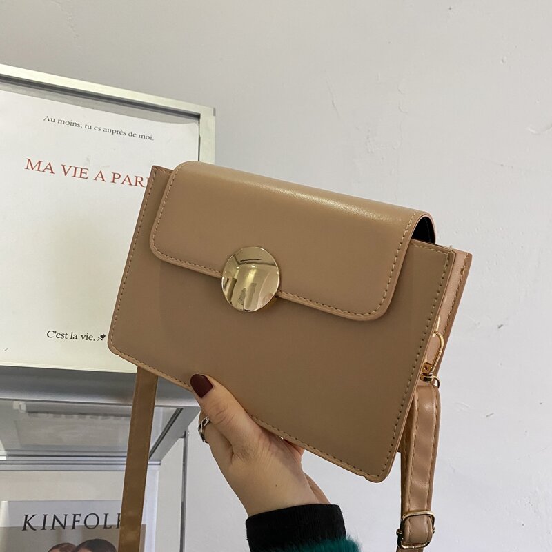 

Metal Lock Crossbody Bag, Khaki
