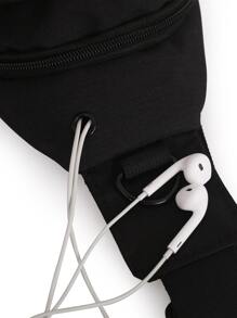 Mini Men Earphone Hole Zip Sling Bag Chest Bag - Black - View 6