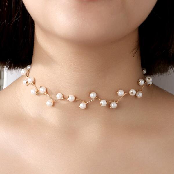 

Girls Faux Pearl Decor Necklace, White
