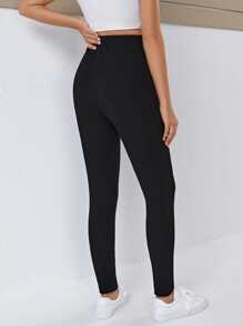 SHEIN Quần & Quần Leggings Bà bầu Thắt nút màu trơn Giải trí - màu đen - Xem 2