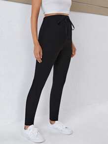 SHEIN Quần & Quần Leggings Bà bầu Thắt nút màu trơn Giải trí - màu đen - Xem 4