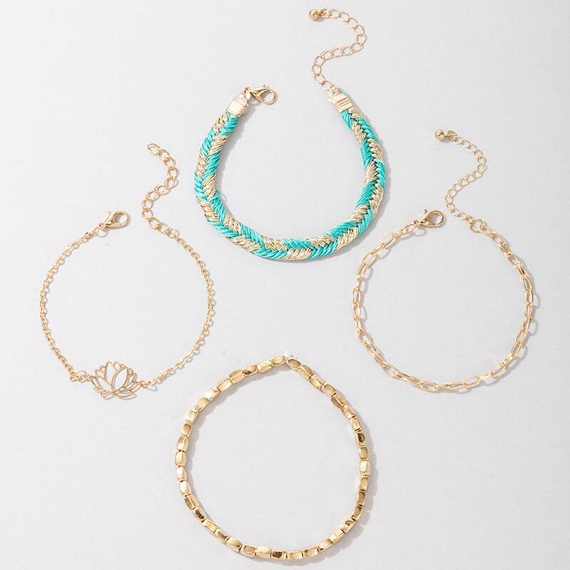 

4pcs Flower Decor Bracelet, Gold