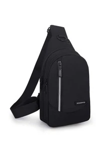 Mini Men Earphone Hole Zip Sling Bag Chest Bag - Black - View 3