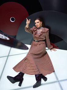 Mulvari Plus Mock Neck Floral & Gingham Print Ruffle Trim Dress Without Belt - Multicolor - View 1