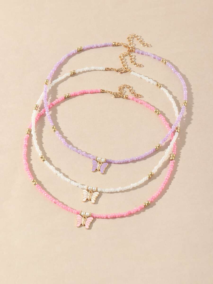 女孩3入組蝴蝶裝飾串珠項鏈