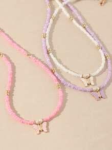 女孩3入組蝴蝶裝飾串珠項鏈