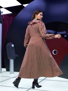 Mulvari Plus Mock Neck Floral & Gingham Print Ruffle Trim Dress Without Belt - Multicolor - View 5