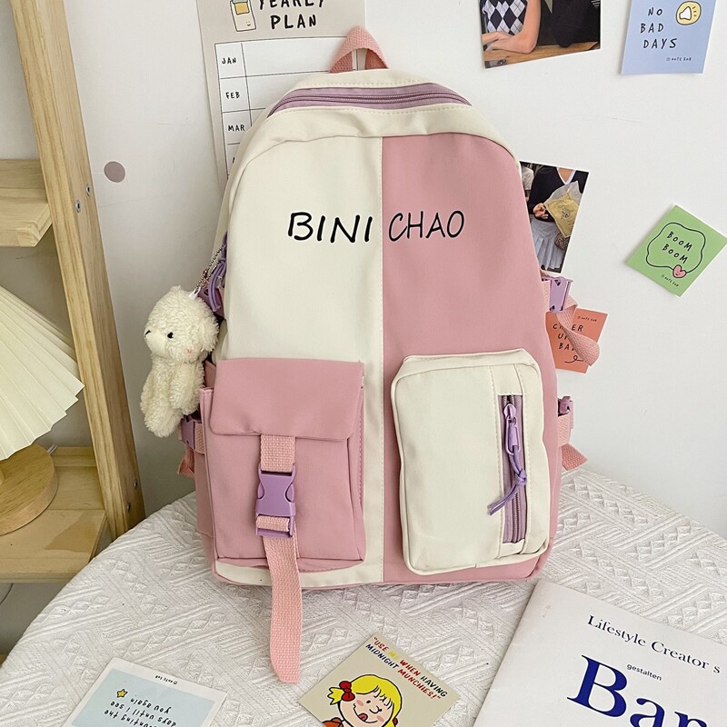 

Pocket Front Letter Graphic Backpack, Pink