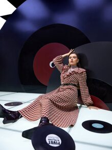 Mulvari Plus Mock Neck Floral & Gingham Print Ruffle Trim Dress Without Belt - Multicolor - View 7