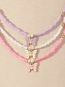 女孩3入組蝴蝶裝飾串珠項鏈