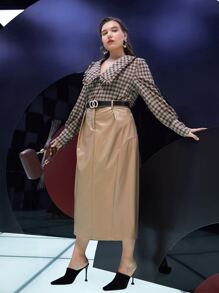 Modelyn Plus PU Leather Straight Skirt - Khaki - View 3