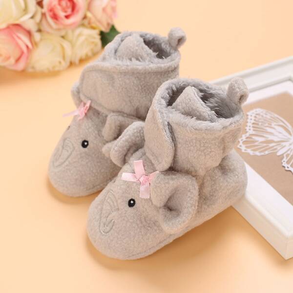 

Baby Cartoon Design Velcro Strap Boots, Grey