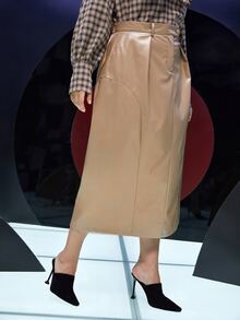 Modelyn Plus PU Leather Straight Skirt - Khaki - View 5