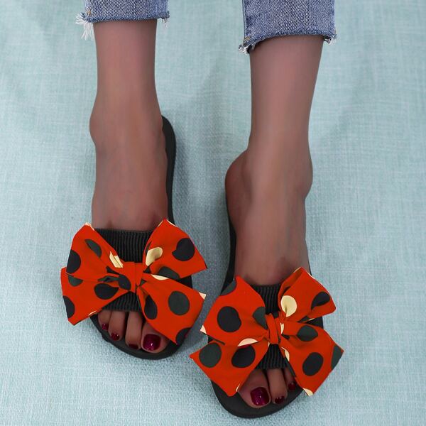

Polka Dot Pattern Bow Decor Slides, Red
