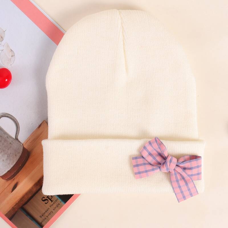 

Bow Decor Knit Hat, Beige