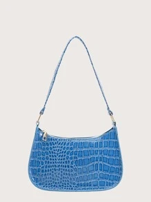 Minimalist Crocodile Embossed Bag - Blue - View 1