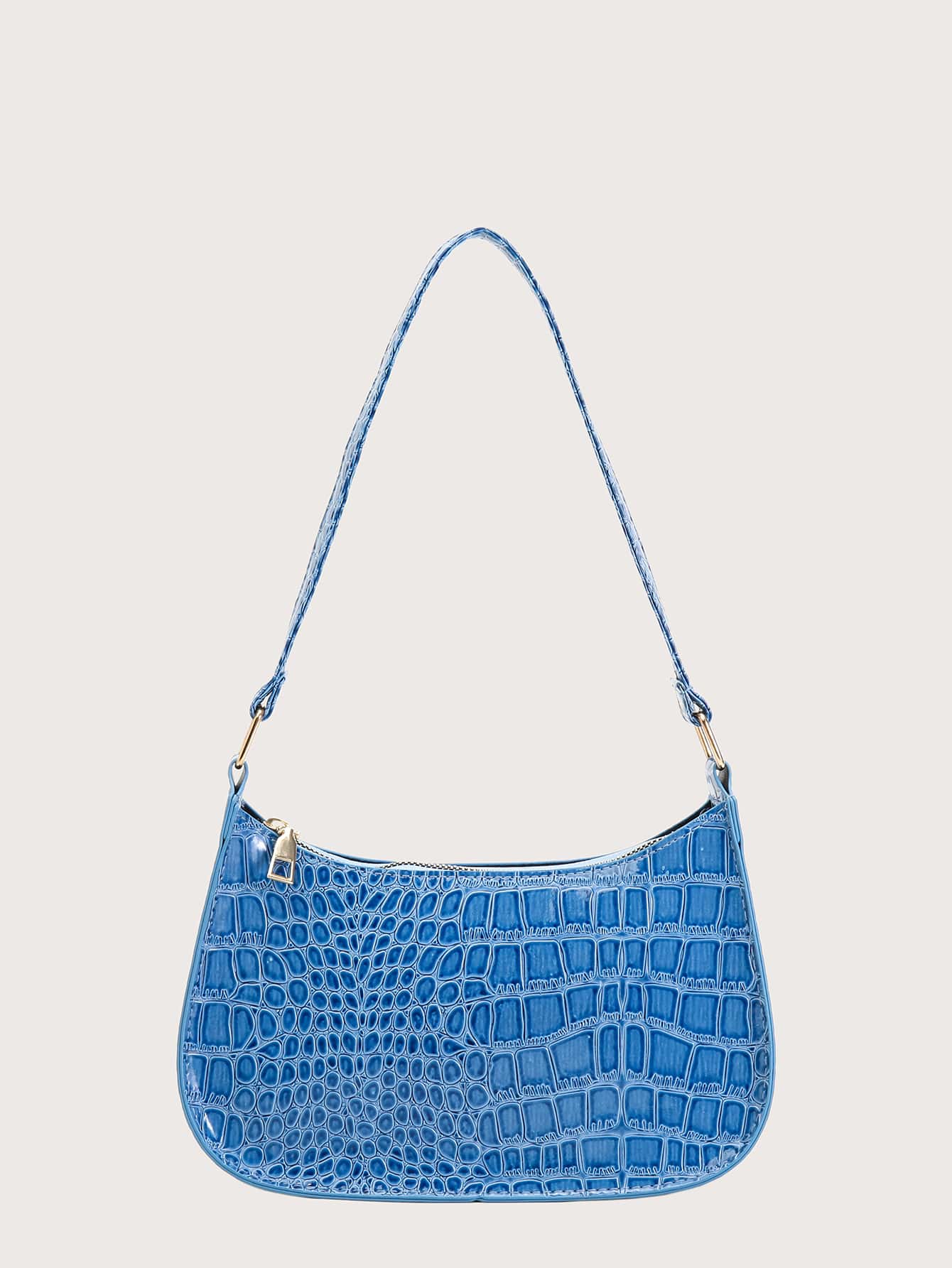 Minimalist Crocodile Embossed Bag - Blue - View 1