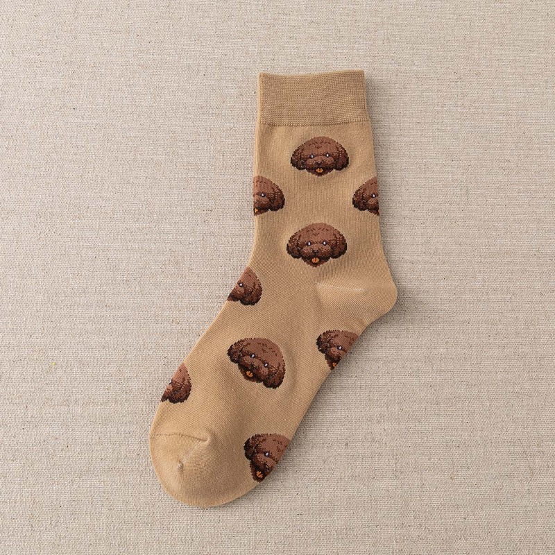 

Dog Print Crew Socks, Brown