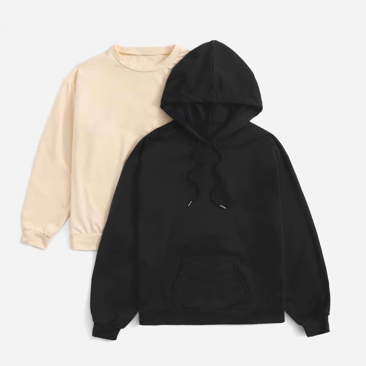 

Solid Sweatshirt & Drawstring Hoodie, Multicolor