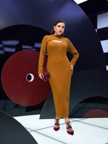 Mulvari Vestido con botón delantero con top súper corto - Marrón - Ver 1