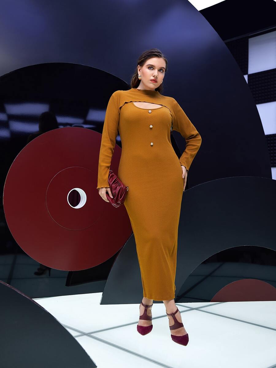 Mulvari Vestido con botón delantero con top súper corto - Marrón - Ver 1