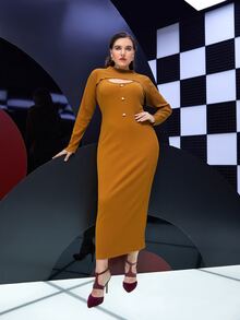 Mulvari Vestido con botón delantero con top súper corto - Marrón - Ver 4