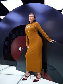 Mulvari Vestido con botón delantero con top súper corto - Marrón - Ver 5