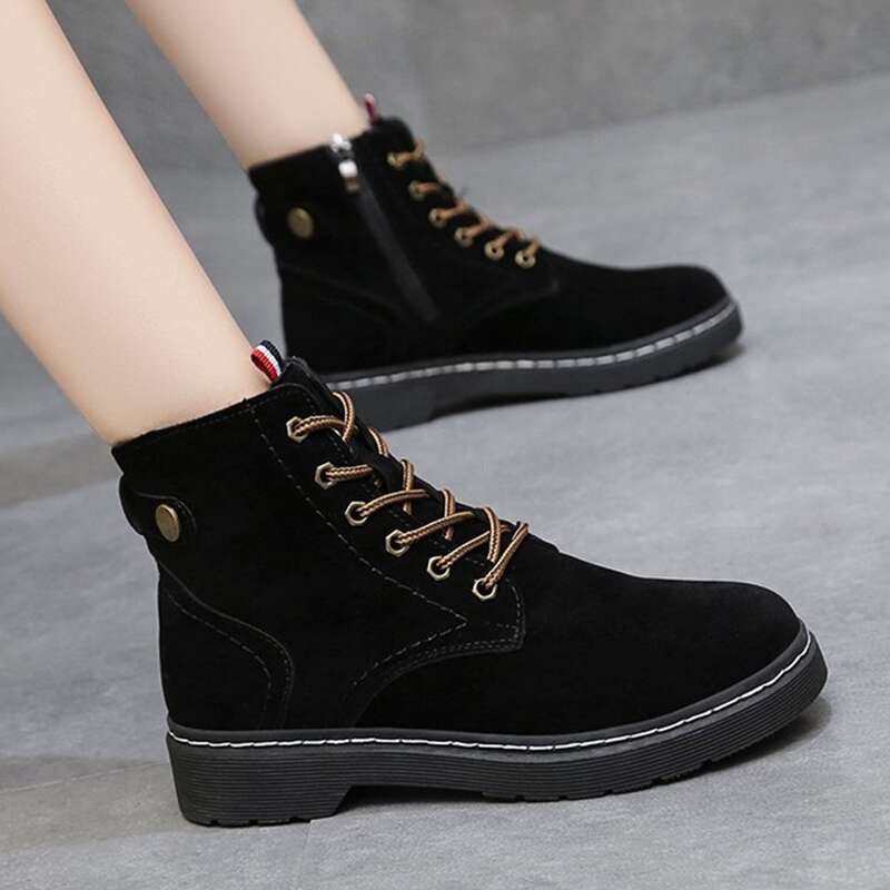 

Lace-up Front Side Zipper Ankle Boots, Black
