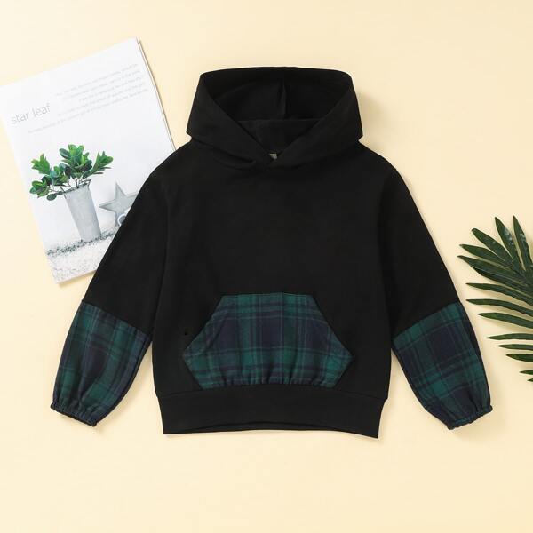 

Toddler Boys Contrast Buffalo Plaid Hoodie, Black