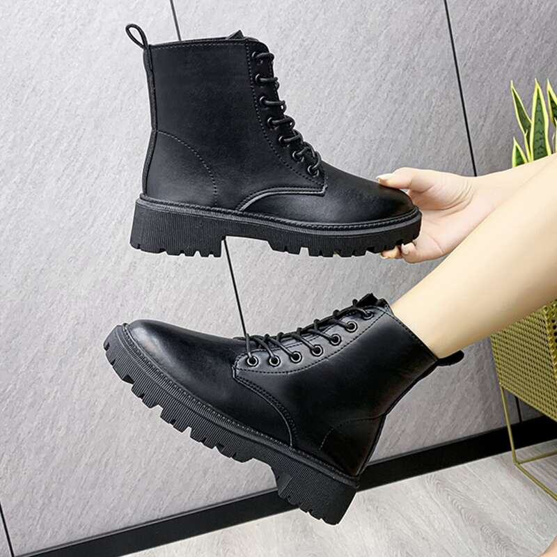 

Lace-up Front Combat Boots, Black