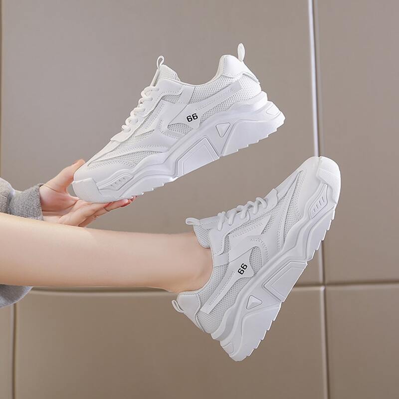 

Lace-up Front Mesh Panel Chunky Sneakers, White