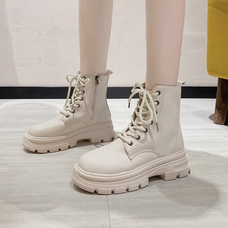 

Lace-up Front Lug Sole Boots, Beige