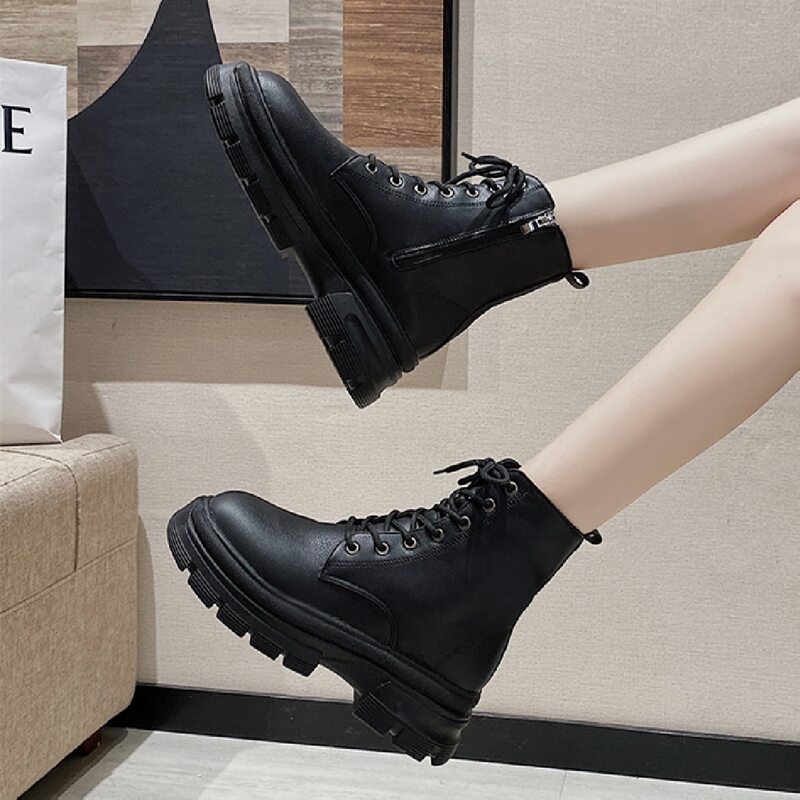 

Lace-up Front Combat Boots, Black