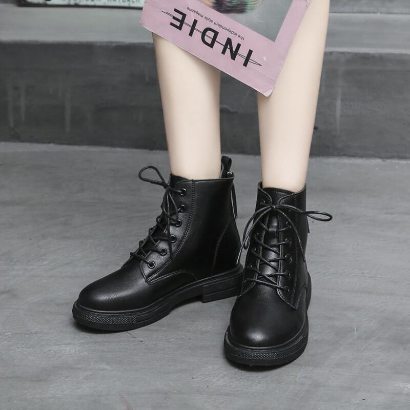 

Lace-up Front Back Zipper Boots, Black