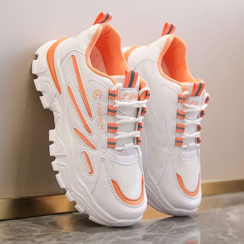 

Lace-up Front Mesh Panel Chunky Sneakers, Orange