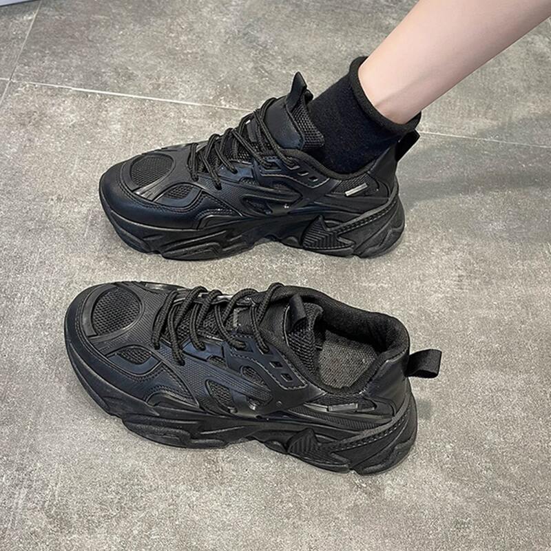 

Lace-up Front Mesh Panel Chunky Sneakers, Black