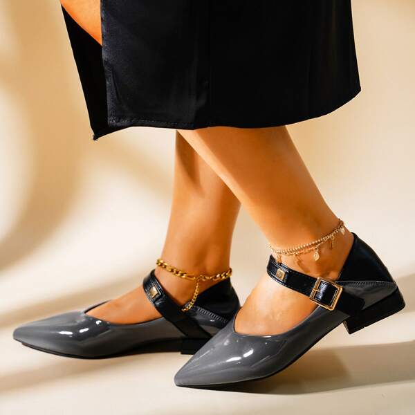 

Point Toe Mary Jane Flats, Grey
